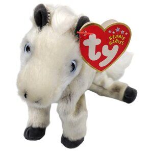Ty Lightning Pony White Gray Pinto Soft Horse Plush 2002 Vintage Stuffed Animal